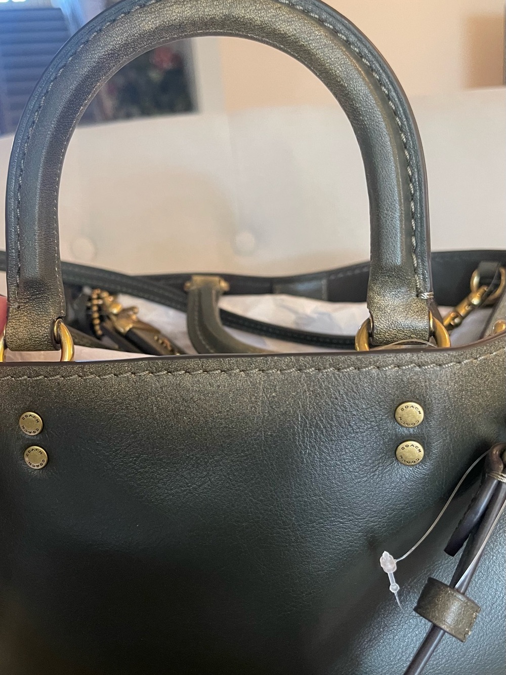 Coach Loved Leather Rogue 31 Brass/Green Rub-Off Soft Full Grain Leather NWT - Picture 10 of 16